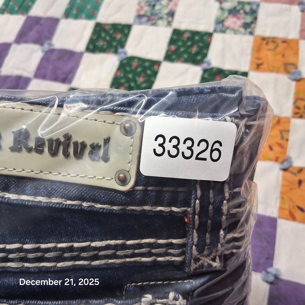 Rock Revival Molly Boot Cut Blue Jeans Size 29 Blue Sequin Embroidered Pockets - Picture 15 of 15